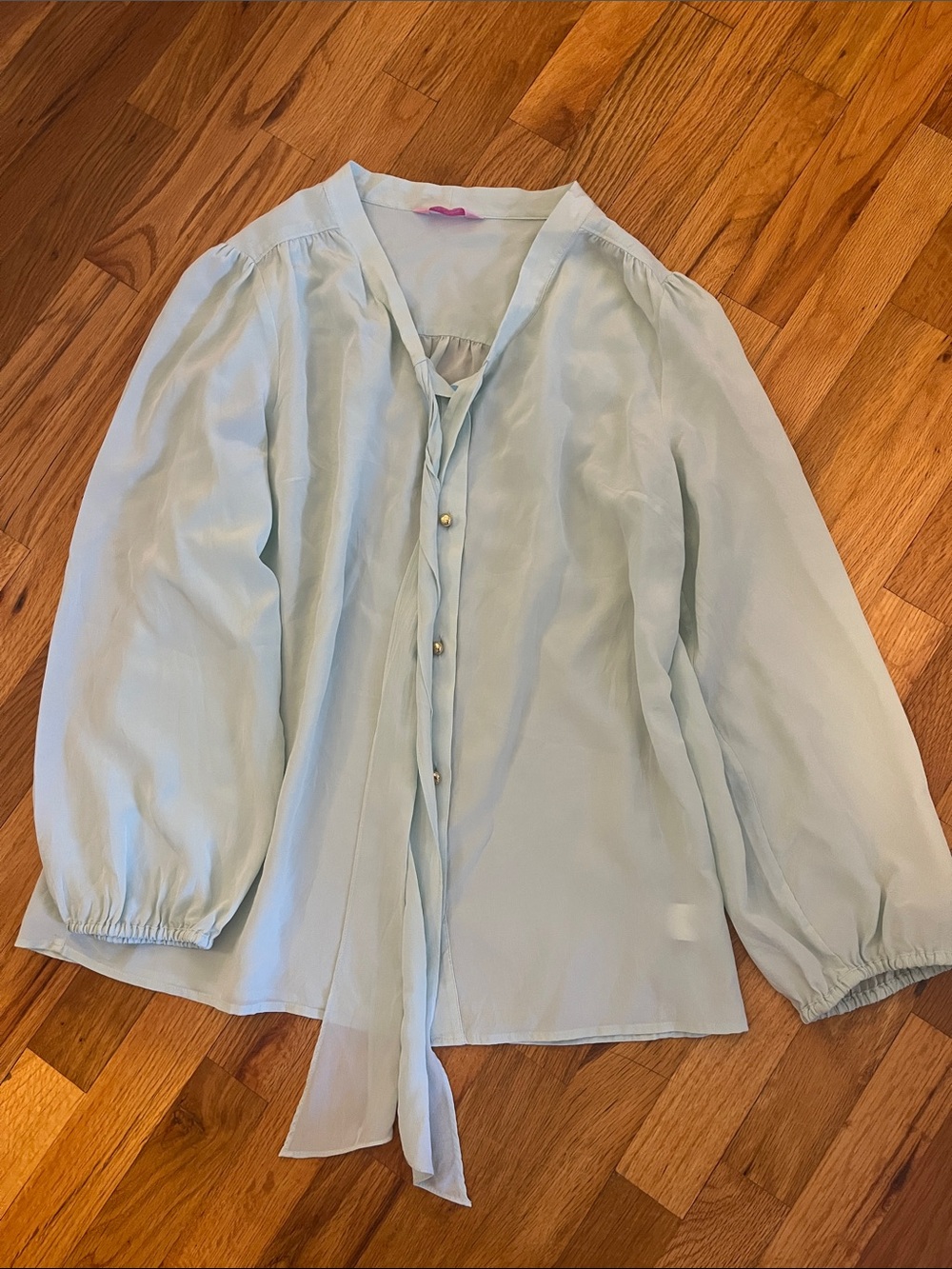 Lilly Pulitzer Pale Blue Tie-Neck Blouse